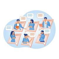 Business communication via the Internet. Remote work between business teams. Remote Work Online concept. Flat illustration. vector