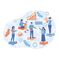 People connect puzzle pieces. Business teamwork in the company. Team communication concept. Flat illustration. vector