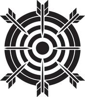 Black silhouette. Archery target with two arrows in the center vector