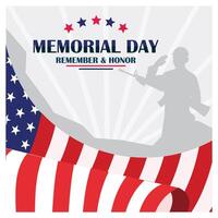 Memorial Day with the American flag and soldiers. Remembering and honoring the services of heroes. Memorial Day concept. Flat illustration. vector