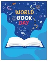 Book Day with astronomical doodles. The importance of knowledge from a book. Happy Book Day concept. Flat illustration. vector