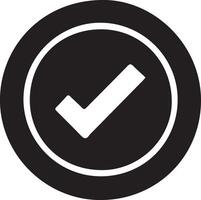 check mark icon in black circle on white background vector
