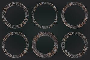 Rusty golden round frame border. Set of circle metallic luxury collection. Tribal ethnic motif. Color gradient design vector