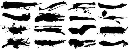 Brush hand drown strokes. Grunge design elements. Long smear text boxes. Dirty texture banners. Ink splatters. Painted objects vector
