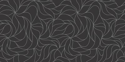 Petals pattern with wavy curved lines and scrolls on black background. Floral organic design for textile, fabric and wrapping. Trendy leaf abstract seamless geometric texture. vector