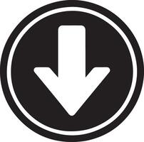 a black and white arrow pointing down in a circle vector