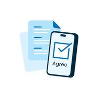 illustration of smartphone showing document and a checkbox, representing the terms and conditions agreement in mobile app. for use in user interface designs, legal consent forms, and privacy policy vector