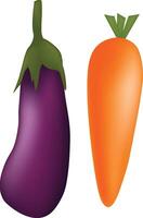 an illustration of two carrots and an eggplant vector