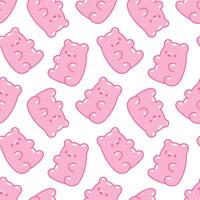 Cute girly seamless pattern with pink gummy bears. Flat background design. Repeating print for fabric, wrapping paper, textile vector