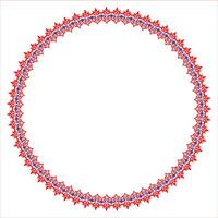 Blue red round Kazakh national pattern frame. Ornamental circle. Ethnic pattern of nomadic peoples, Kyrgyz, Kazakh, Mongols, Bashkirs, Turks. For round surfaces, textiles, ceramics vector