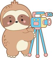 A sloth making with camera. Cute sloth icon. Funny baby sloth animal series stock illustration. Slow life of fluffy sloth designs. vector