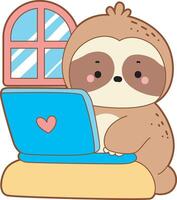 A sloth do homework in the notepad. Cute sloth icon. Funny baby sloth animal series stock illustration. Slow life of fluffy sloth designs. vector