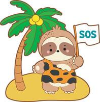 A sloth lost contact in the empty island. Cute sloth icon. Funny baby sloth animal series stock illustration. Slow life of fluffy sloth designs. vector