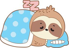 A sloth is sleeping with blanket. Cute sloth icon. Funny baby sloth animal series stock illustration. Slow life of fluffy sloth designs. vector