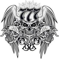 grunge skull with wings and crosses vector