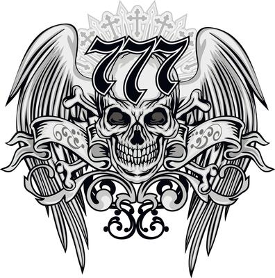 grunge skull with wings and crosses
