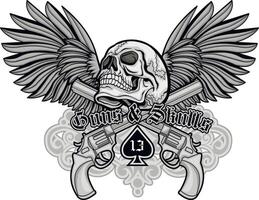 grunge skull and two revolvers with sign of spades vector