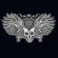 skull with wings and sign with triangle and eye vector