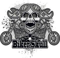 biker skull and adjustable wrenches vector