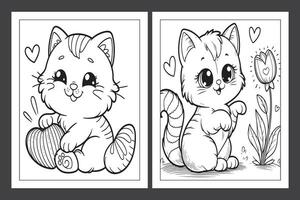 Valentine's Day Cute Cat Coloring pages, coloring page for kdp vector