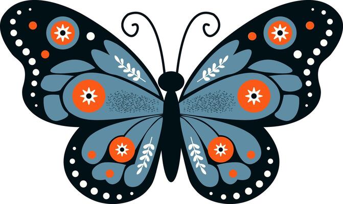 Bright Blue Butterfly Illustration. Delicate Emblem For Digital Graphics, Posters, Wildlife Illustrations, Nature Themed Art, Prints, and Decorations. illustration