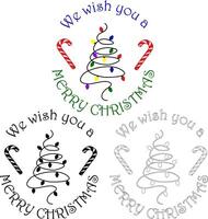 Circle Christmas Banner with LED lights in Tree Shape and Candy Canes. Xmas Elements for Sticker, Postcard Template. Holiday Spirit With A We Wish You A Merry Christmas Message. illustration vector