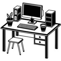 office desk with computer and other objects. vector