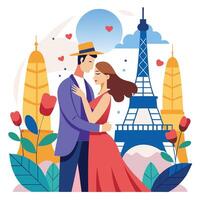 couple in love with the Eiffel tower in the background vector