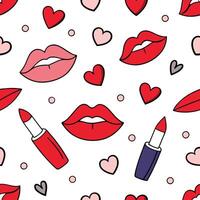 seamless pattern with lips and hearts vector