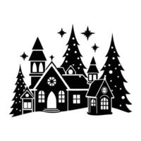 Christmas village with trees and houses vector