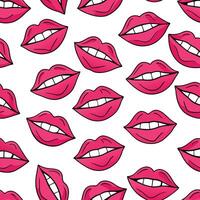 seamless lips pattern with pink lips on white background vector
