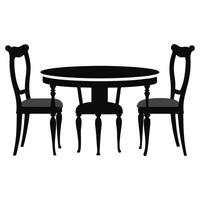 black and white illustration of a dining table and chairs vector