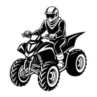 a black and white image of a man riding an atv vector