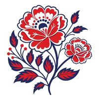 a red and blue flower with leaves vector