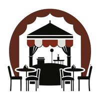 a restaurant with tables and chairs under a tent vector