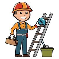 a cartoon worker with a ladder and tools vector