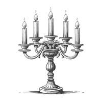 A drawing of a candelabra with five candles vector