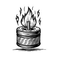A black and white drawing of a fire in a drum vector