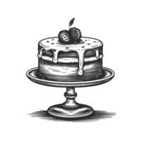 Black and white illustration of a cake with a cherry on top vector