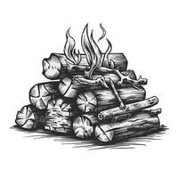 A drawing of a fire and logs vector