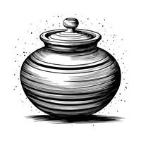 A black and white drawing of a pot vector
