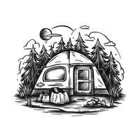 A drawing of a tent in the woods vector