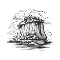 A drawing of a rock with trees on it vector