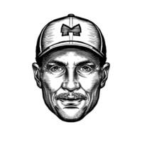 A black and white drawing of a man with a mustache vector