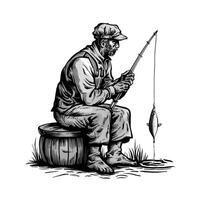 An illustration of a fisherman sitting on a barrel vector