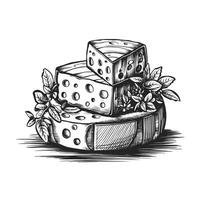 Cheese with leaves and leaves on a white background vector