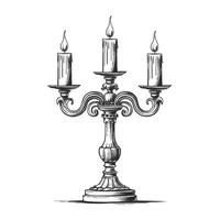 A black and white drawing of a candelabra with three candles vector