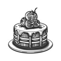 A black and white drawing of a cake with tomatoes vector