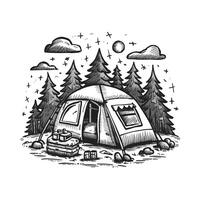 A sketch of a tent in the woods vector