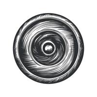 A black and white drawing of a circular object vector